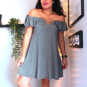 LA Hearts Off the Shoulder T-Shirt Swing Dress